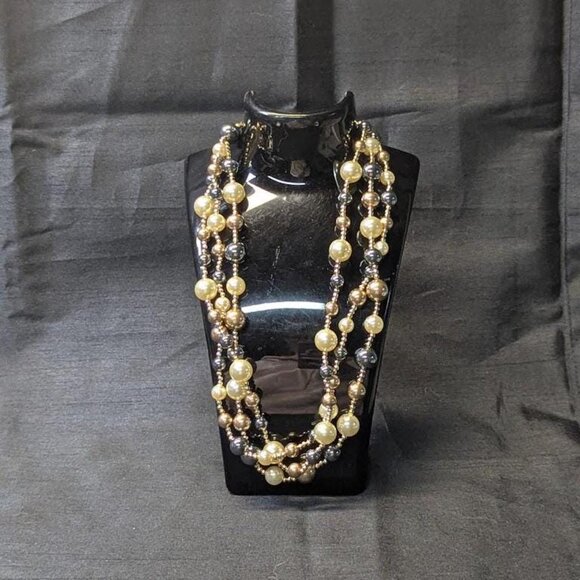 3 for $30 Vintage multistrand necklace, gold, Champaign and black beads, - Picture 4 of 8